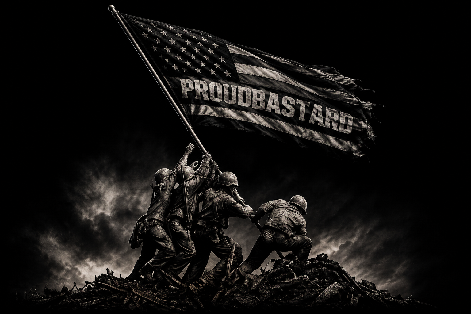 Proud Bastard — Iwo Jima flag raising, storm sky
